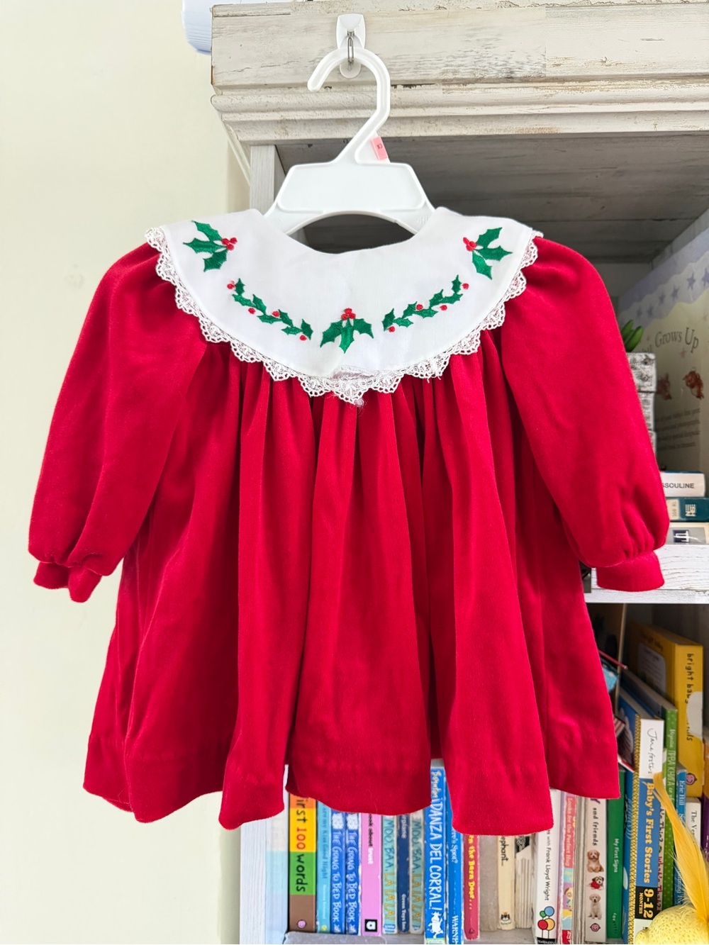 Vintage Rare Editions Red Velvet Christmas Dress Holly Embroidered Girls 2T